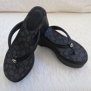 COACH Size 8 B Franki Leather Thong Wedge Sandals Black C2981 NEW  IN BOX!